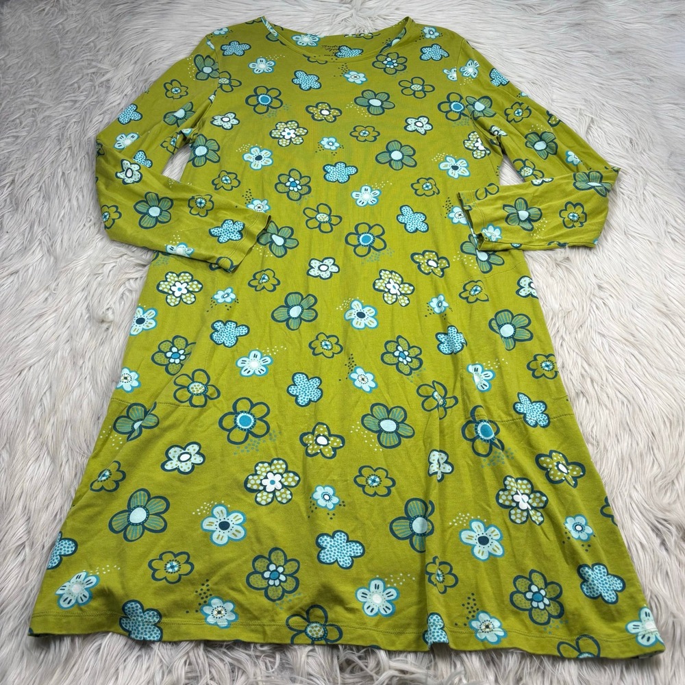 Gudrun Sjoden Women's XL Green Floral T-Shirt Midi Dress Artsy Scandi Euro
